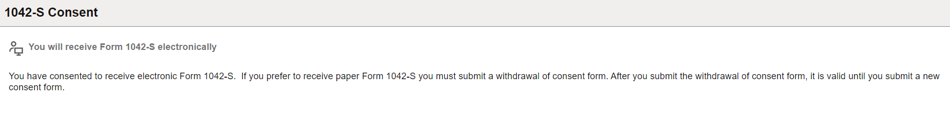 1042-S Consent page (confirmation of submission)
