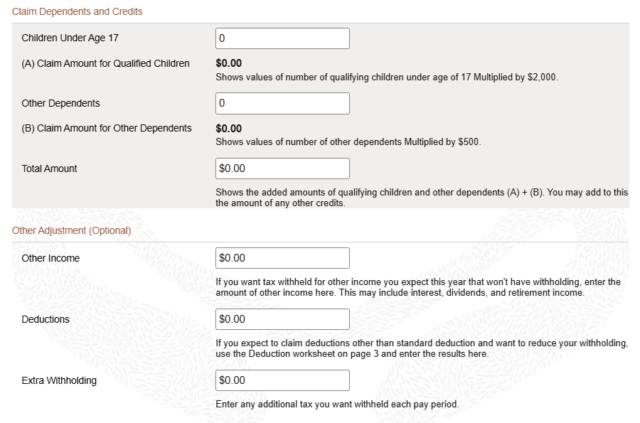 Model Federal Tax Withholding page (2 of 2)