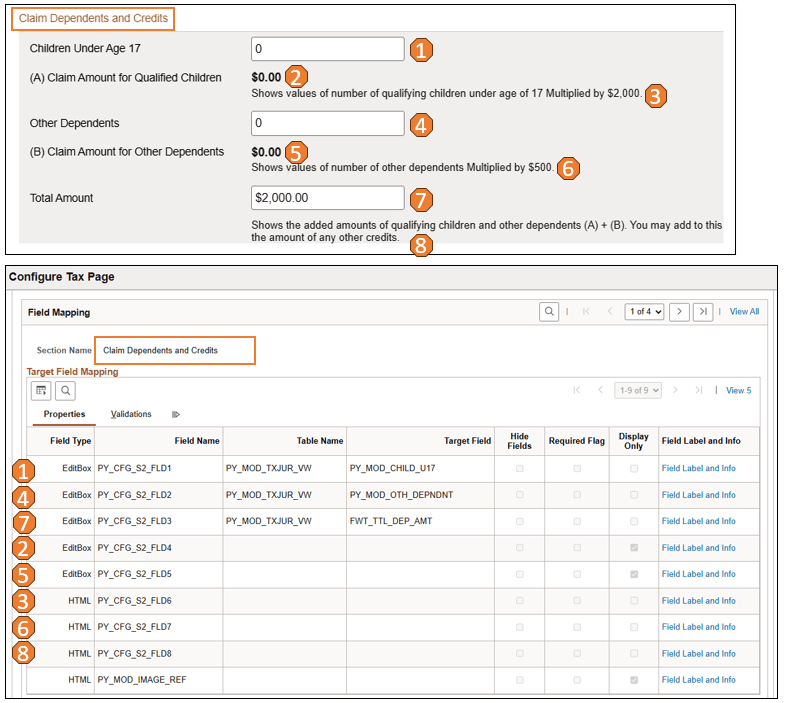 Paycheck Modeler tax page and corresponding tax page configuration