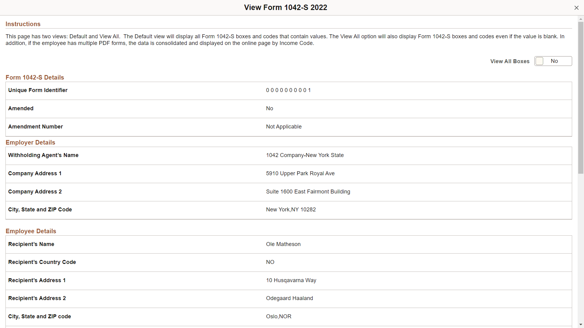 View Form 1042-S <Year> page in screen reader mode