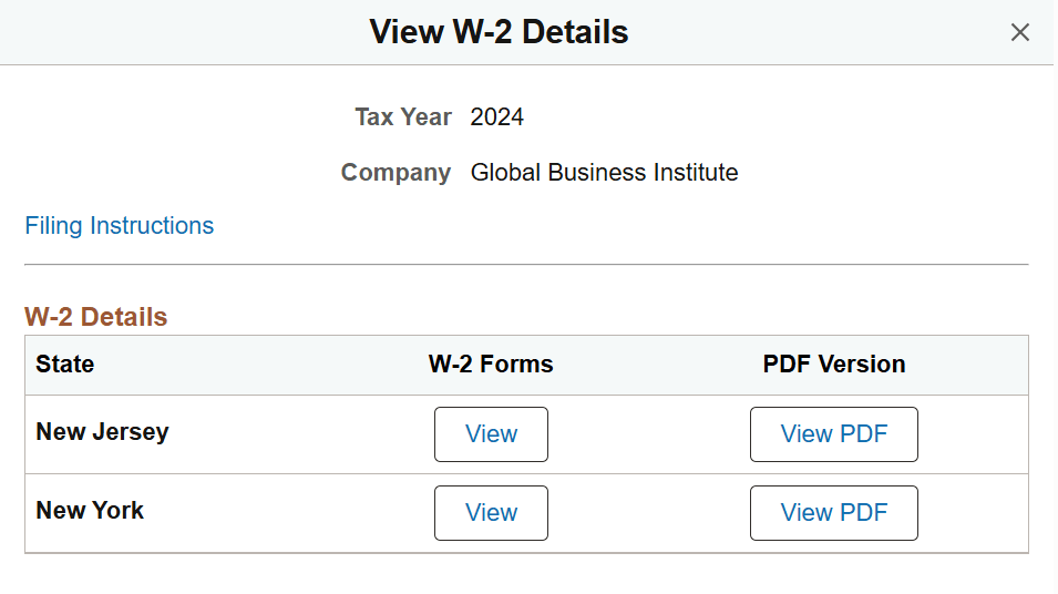 View <Tax Form Name> Details page showing tax form copies for the same tax form definition and year, with different states