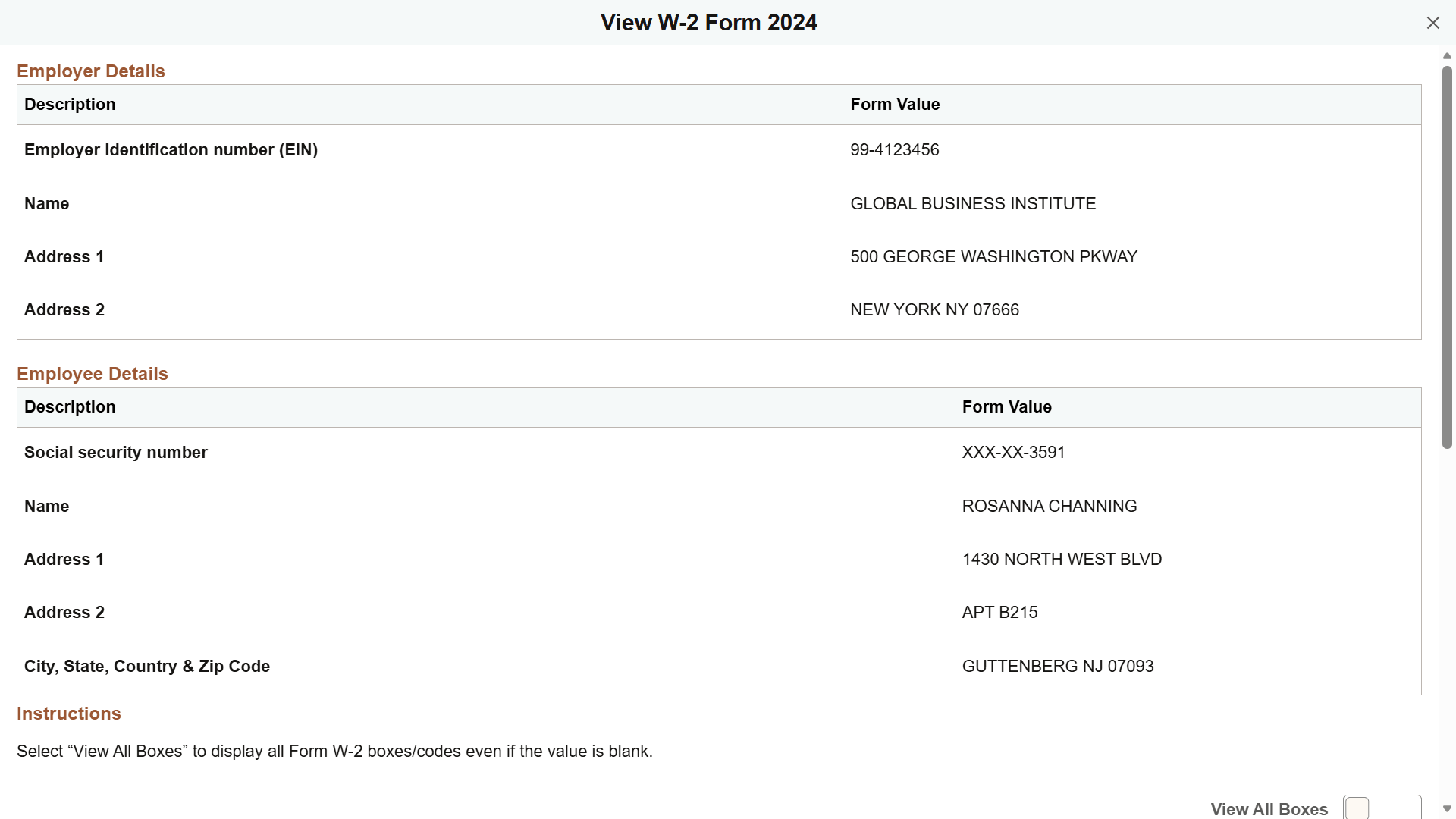 View W-2 Form <Year> page in screen reader mode
