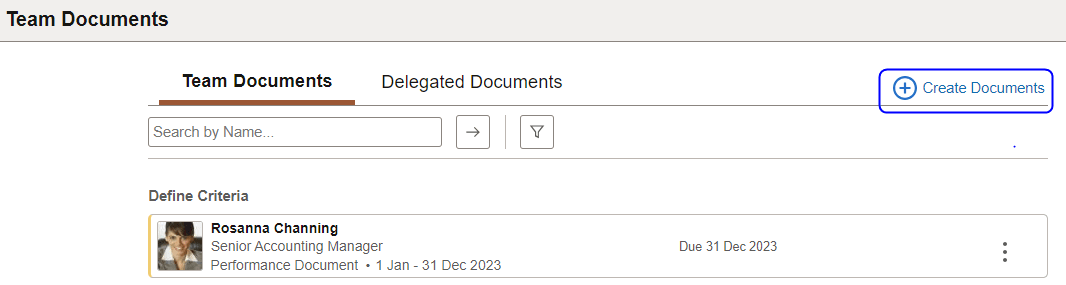 Create Documents button on the Team Documents page for managers Create Documents button on the Team Documents page for managers