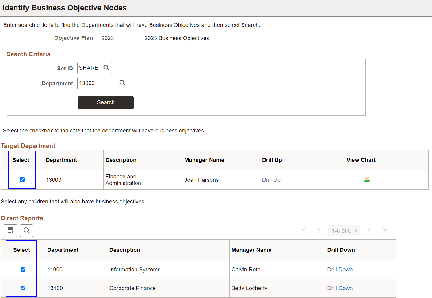 Identify Business Objective Nodes page Identify Business Objective Nodes page