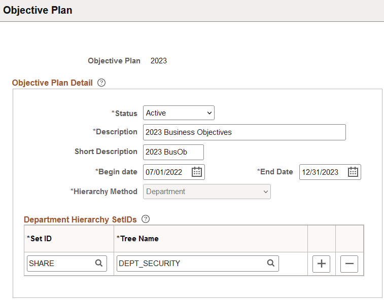 Objective Plan page