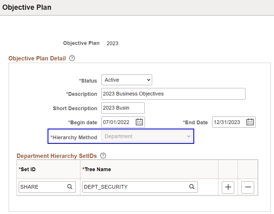 Objective Plan page Objective Plan page