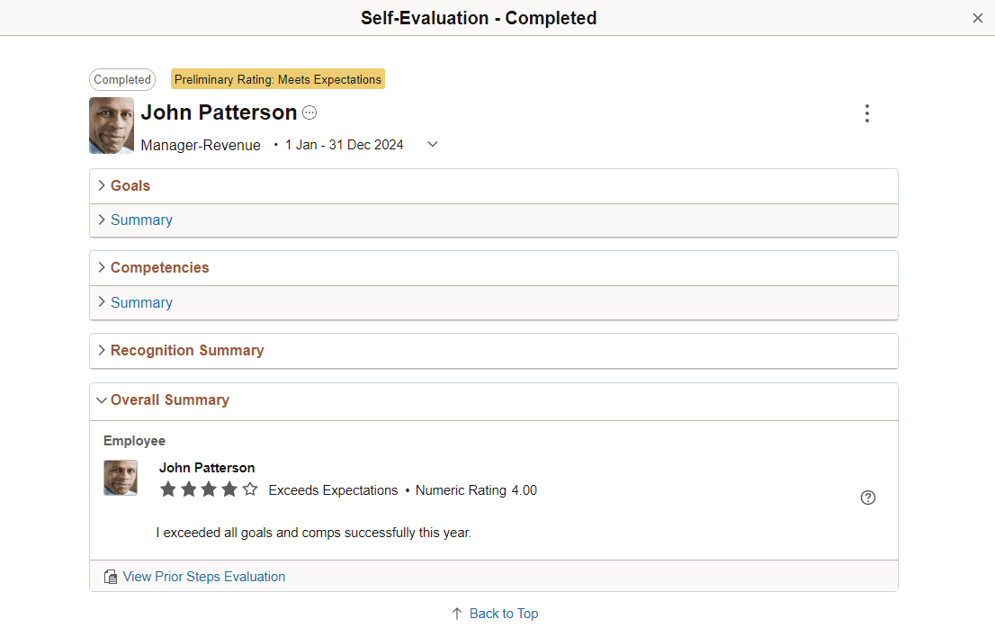 Self-Evaluation - <Status> page