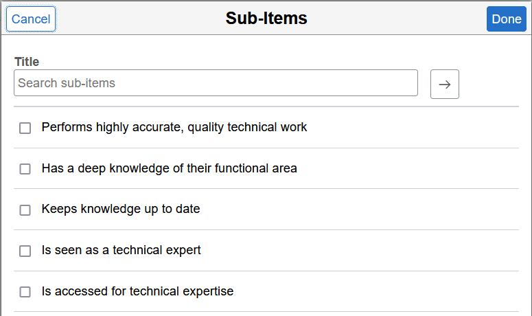Sub-Items page