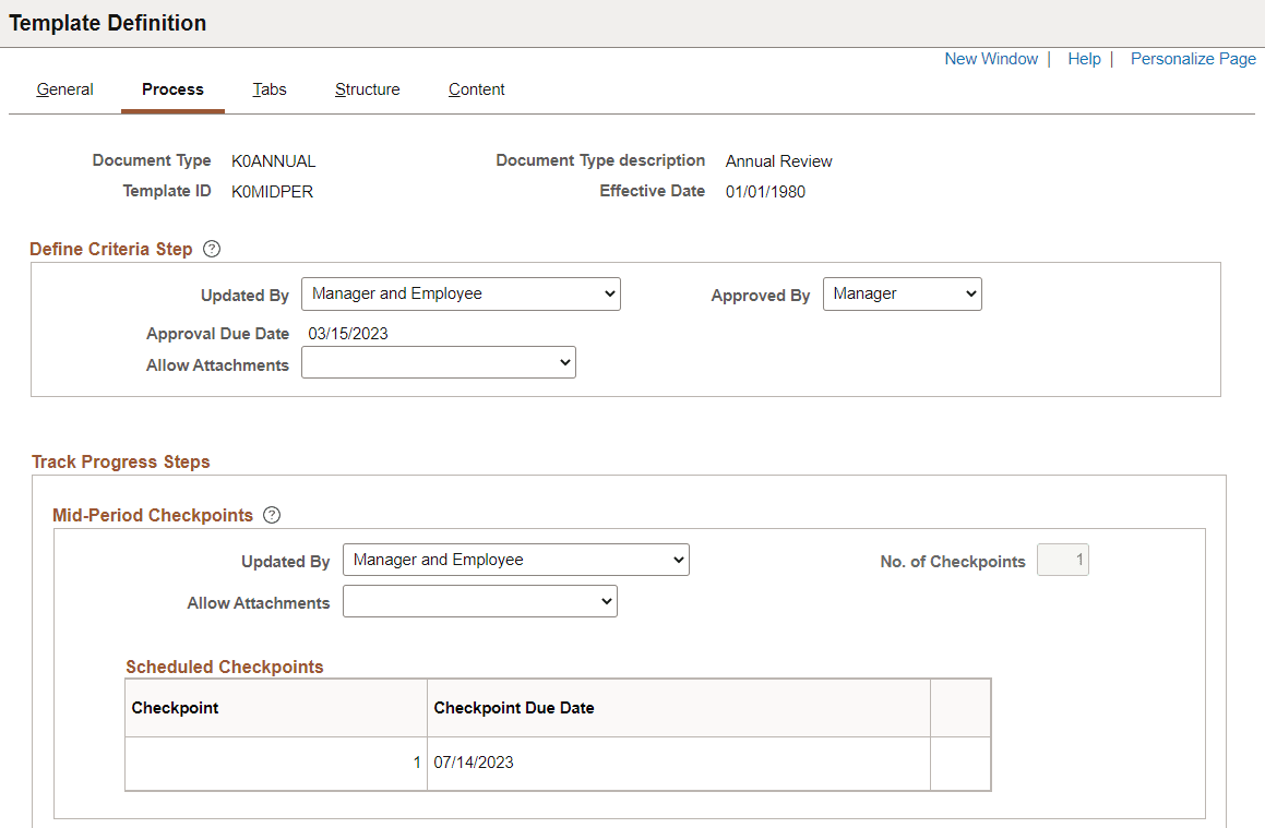 Template Definition - Process page (1 of 3)
