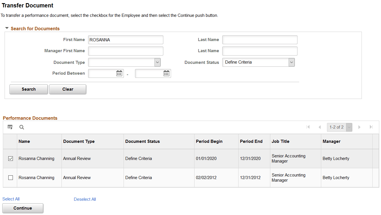Transfer Document page