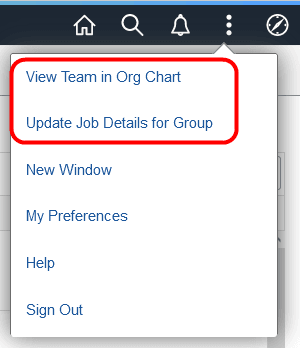 Actions list menu options for the My Team pages Actions list menu options for the My Team pages