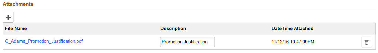 Attachments grid on Review and Submit page Attachments grid on Review and Submit page