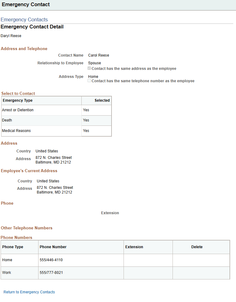 Emergency Contact Detail page for managers Emergency Contact Detail page for managers