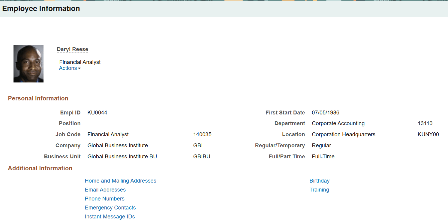Employee Information page Employee Information page