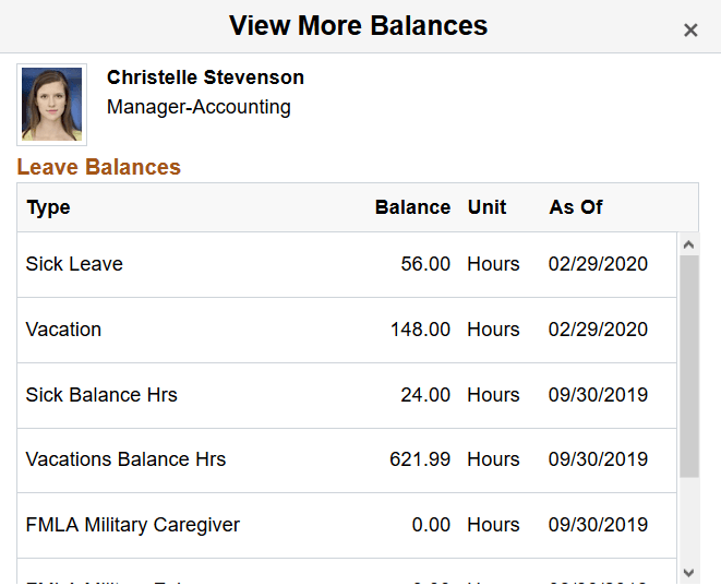 Leave Balances - View Details page Leave Balances - View Details page