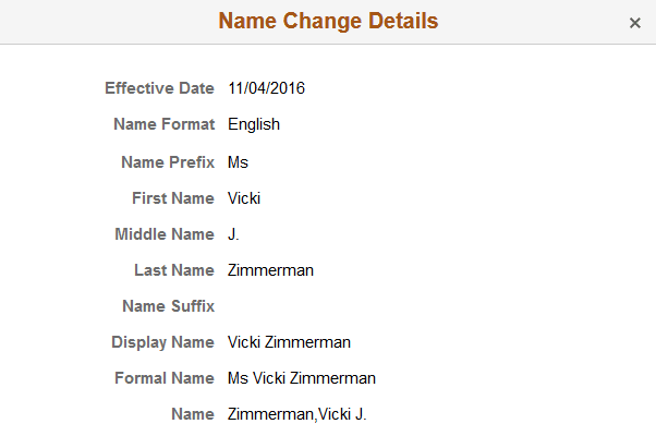 Name Change Details page Name Change Details page