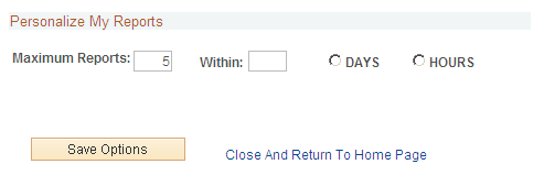 Personalize My Reports page Personalize My Reports page