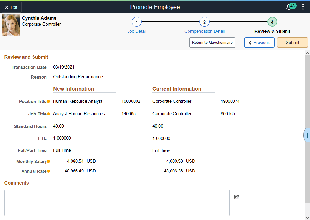 Review and Submit page for an employee transaction (PeopleTools 8.55 and higher) Review and Submit page for an employee transaction (PeopleTools 8.55 and higher)