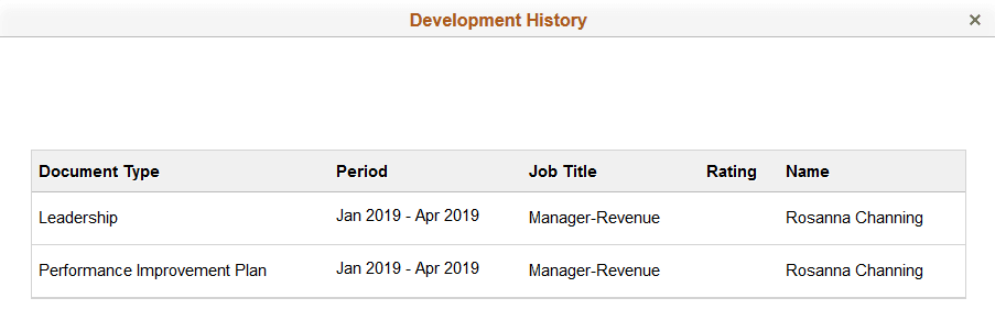 Snapshot - Development History page from the Development (summary) tile