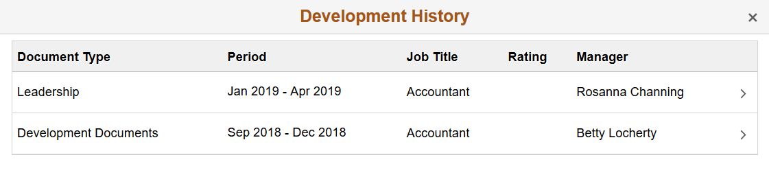 Snapshot - Development History page from the non-summary Development History Tile