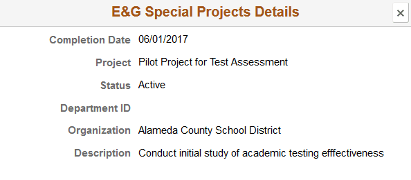Snapshot - E&G Special Projects Details page