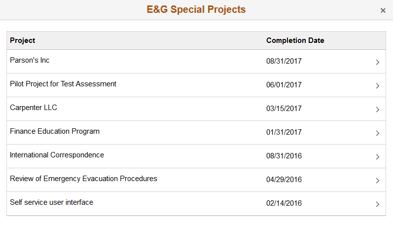 Snapshot - E&G Special Projects page