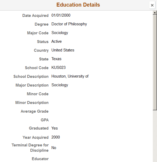 Snapshot - Education Details page (1 of 2)
