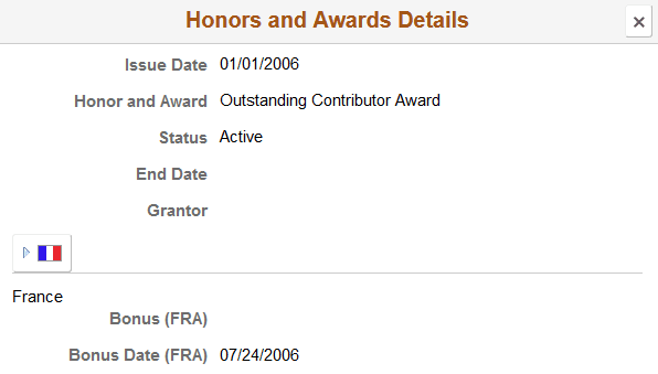 Snapshot - Honors and Awards Details page