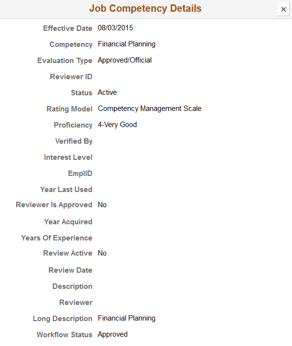 Snapshot - Job Competency Details page