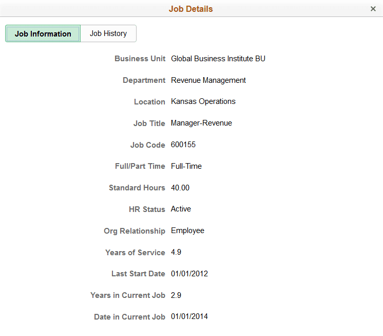 Snapshot - Job Details: Job Information page