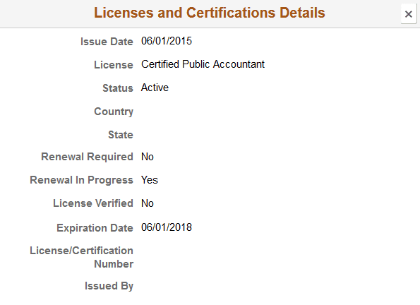 Snapshot - Licenses and Certifications Details page
