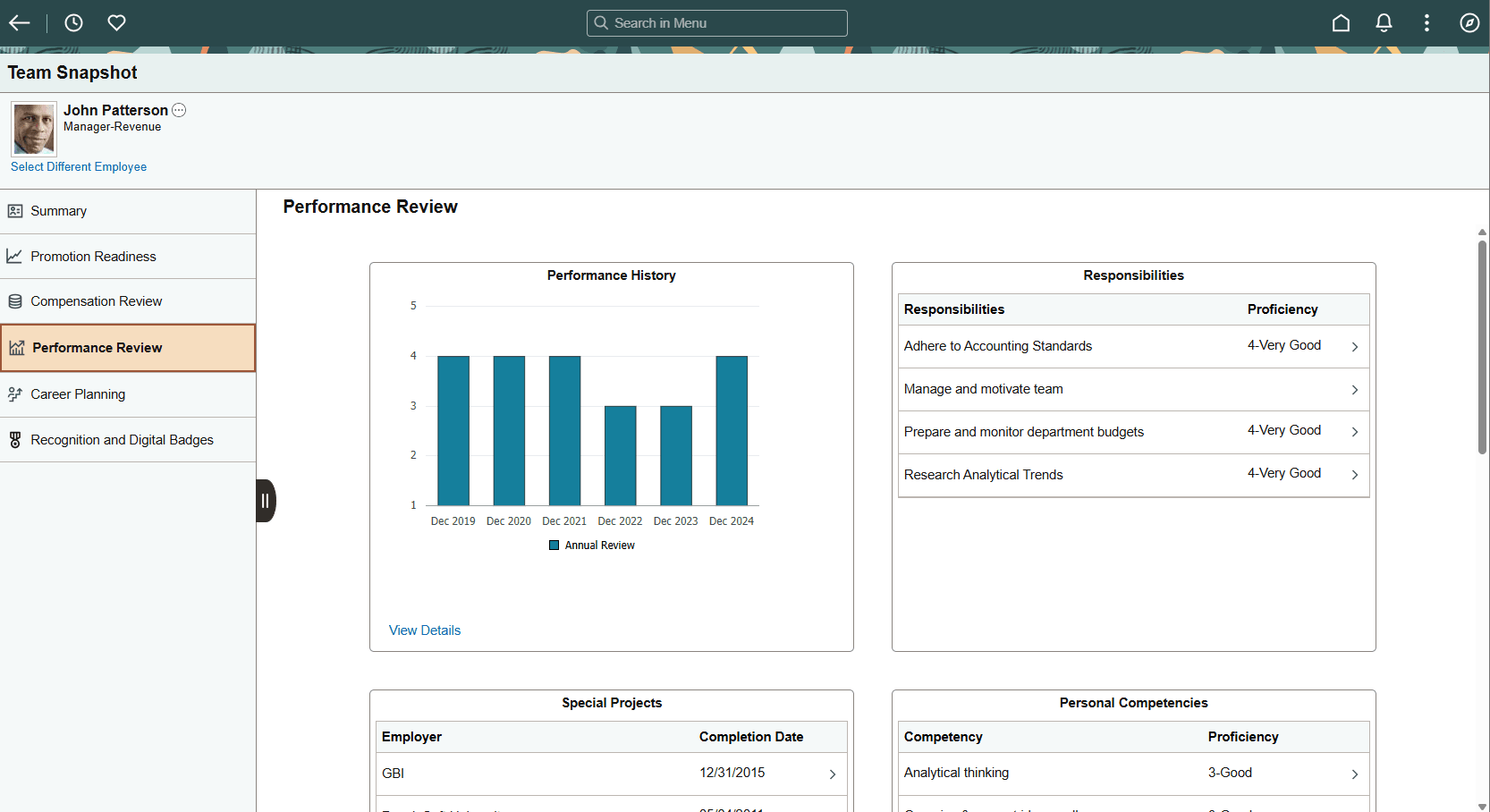 Snapshot - Performance Review dashboard