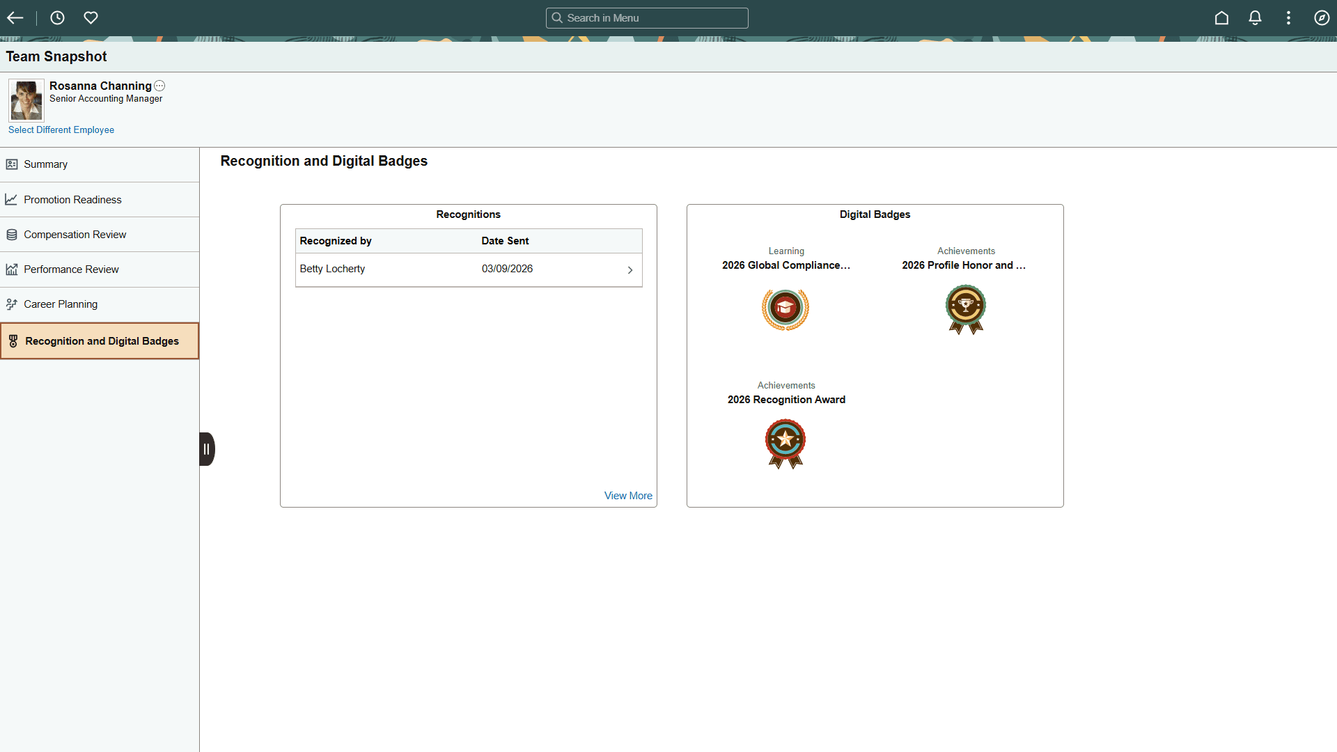 Team Snapshot - Recognition and Digital Badges Dashboard page Team Snapshot - Recognition and Digital Badges Dashboard page