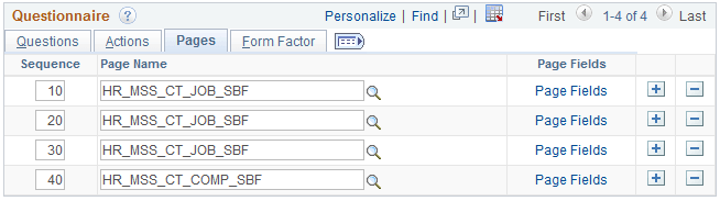 Transaction Configuration - Questionnaire page: Pages tab