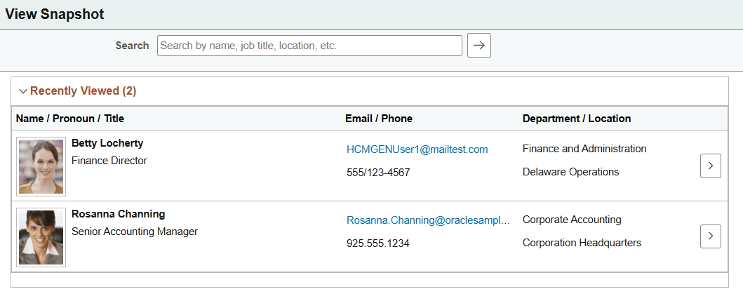 View Snapshot - Search landing page