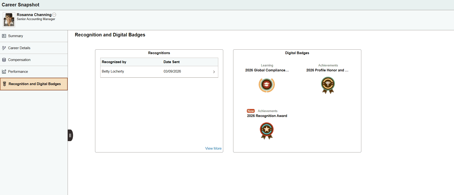 Career Snapshot - Recognition and Digital Badges Dashboard Career Snapshot - Recognition and Digital Badges Dashboard
