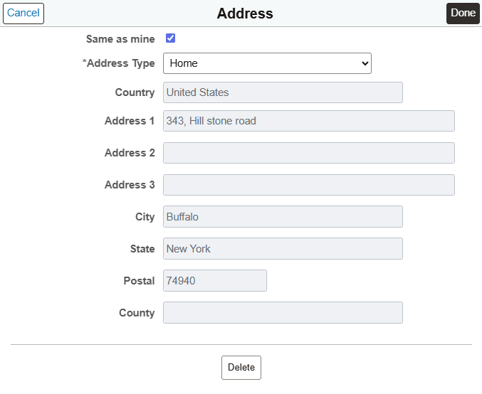 Emergency Contact - Address page