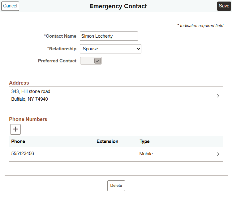 Emergency Contact (detail) page