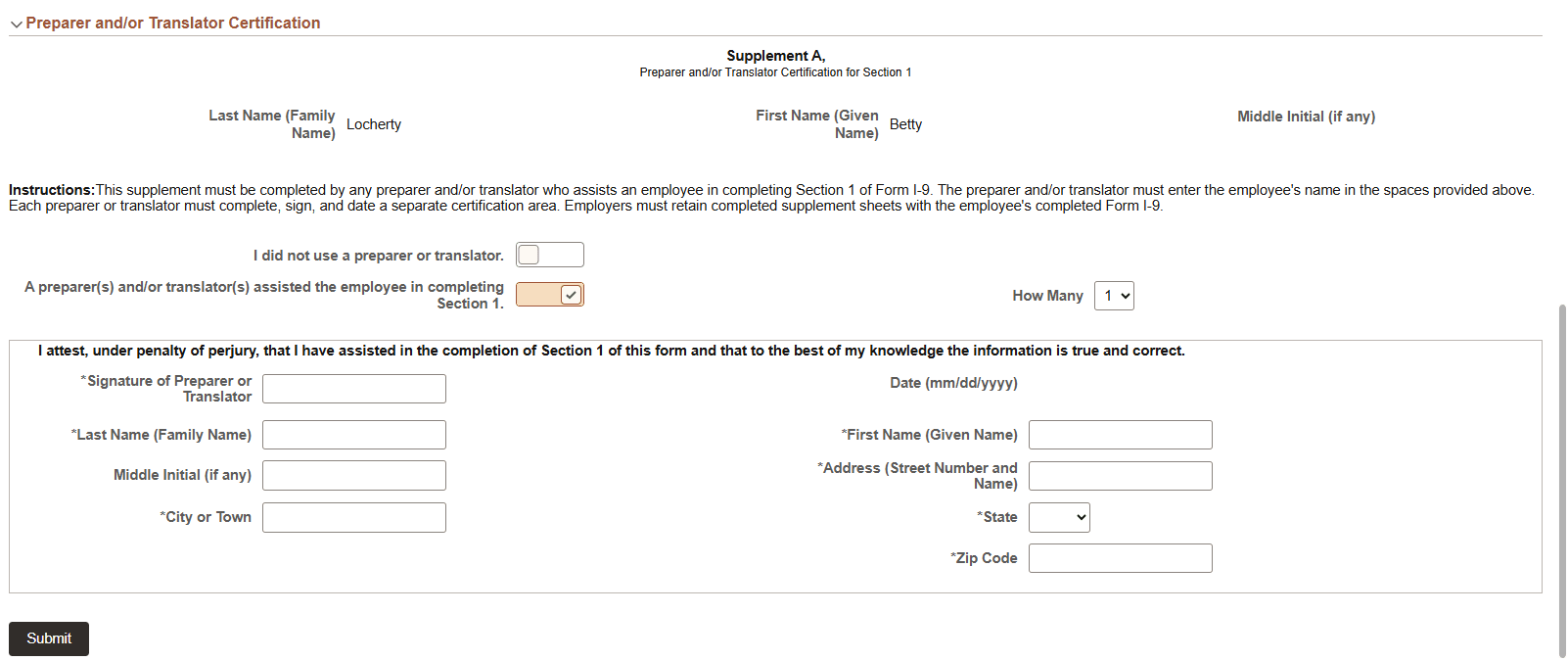 (Fluid) Employment Eligibility Verification page, Section 1 (3 of 3)