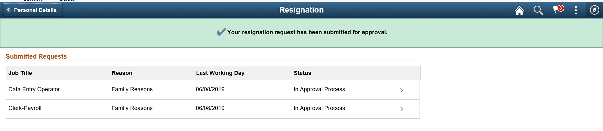 Submit Resignation page (multiple jobs) Submit Resignation page (multiple jobs)