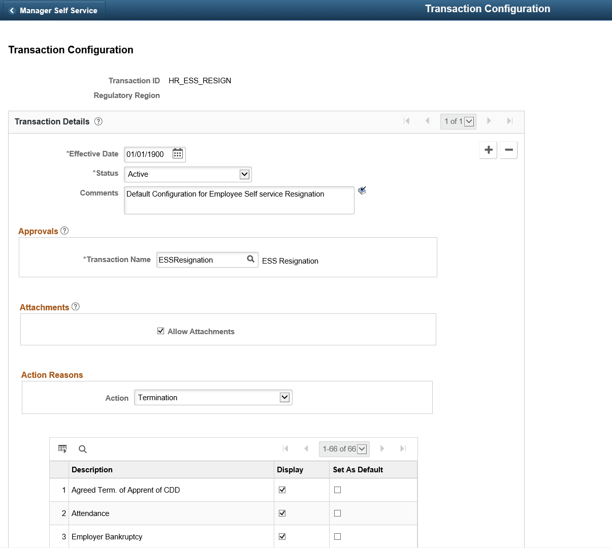Transaction Configuration Resignation page Transaction Configuration Resignation page