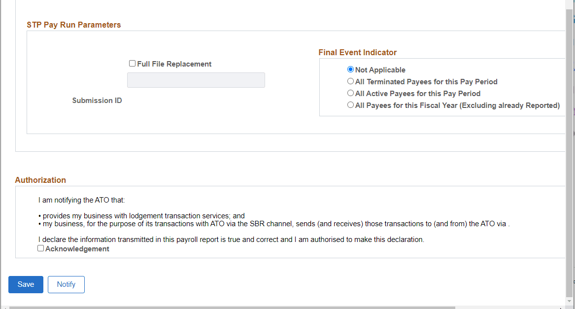 STP Payroll Event File AUS page (2 of 2)