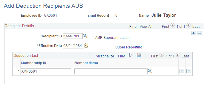Add Deduction Recipients AUS page Add Deduction Recipients AUS page