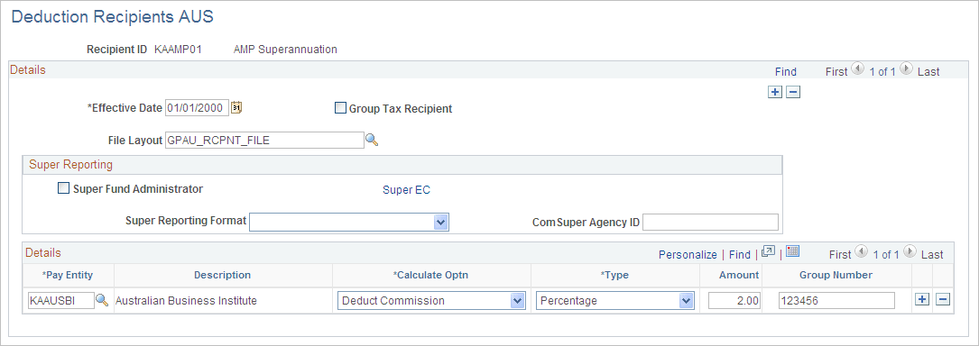 Deduction Recipients AUS page Deduction Recipients AUS page
