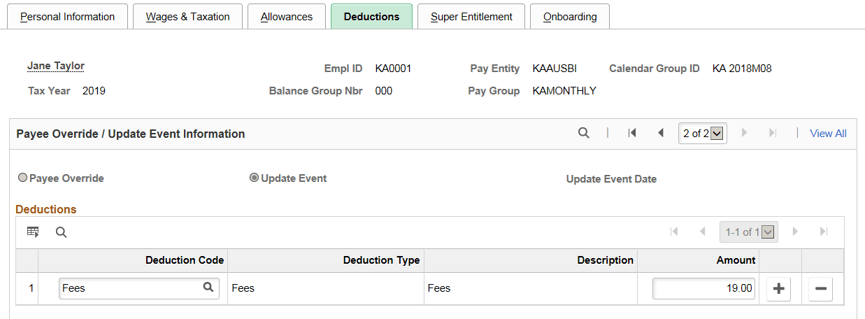 Deductions page Deductions page