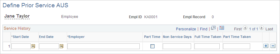 Define Prior Service AUS page Define Prior Service AUS page