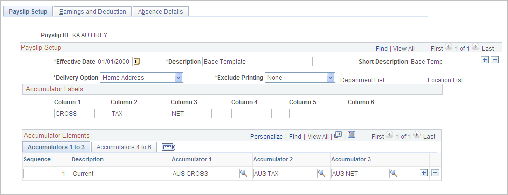 Payslip Setup page