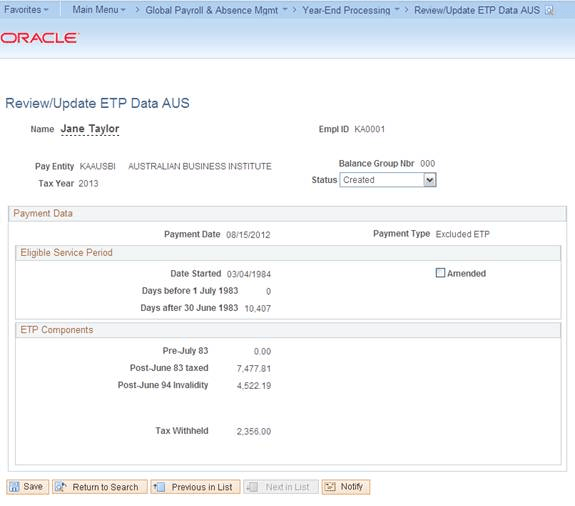 Review/Update ETP Data AUS page Review/Update ETP Data AUS page