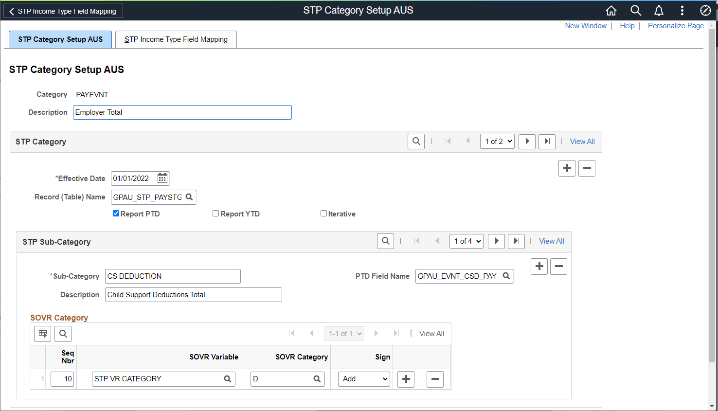 STP Category Setup AUS Page STP Category Setup AUS Page