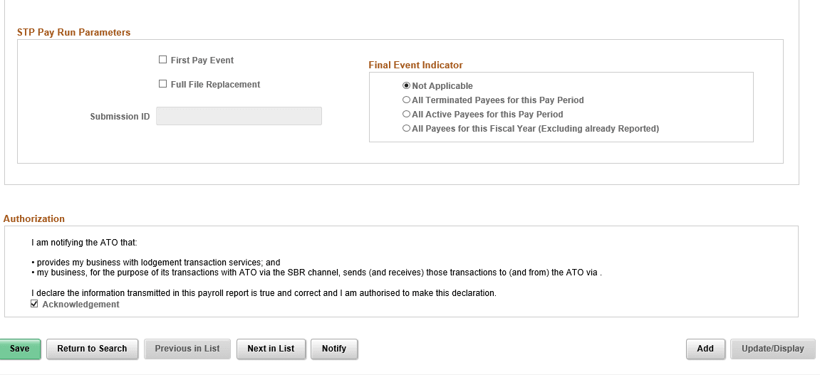 STP Payroll Event File AUS page (2 of 2) STP Payroll Event File AUS page (2 of 2)